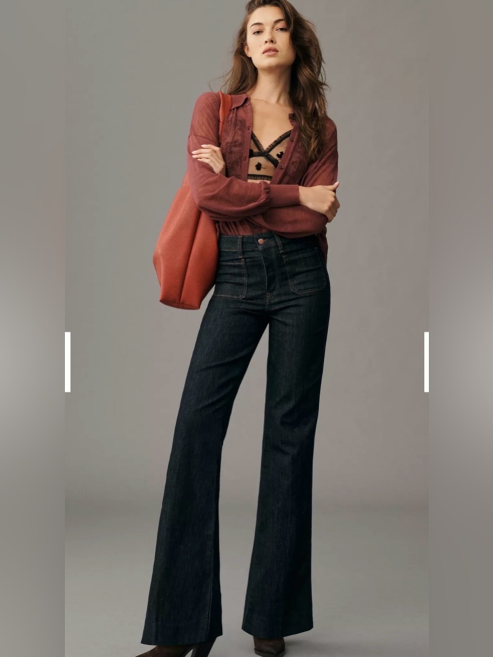 Anthropologie Blue Yaya Patch Pocket High-Rise Flare Jeans by Pilcro Sz 30 Tall